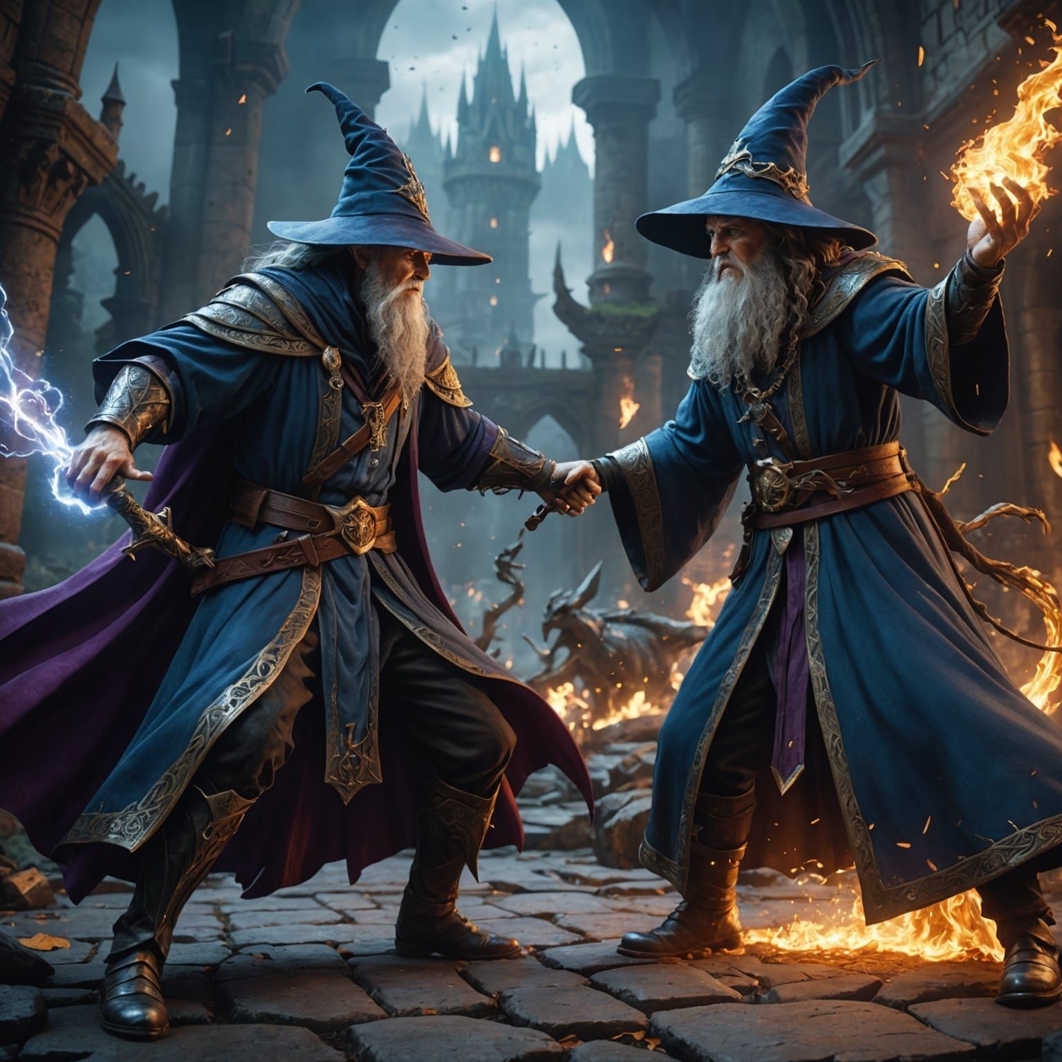 Epic Wizard Battle in a Fantastical Landscape