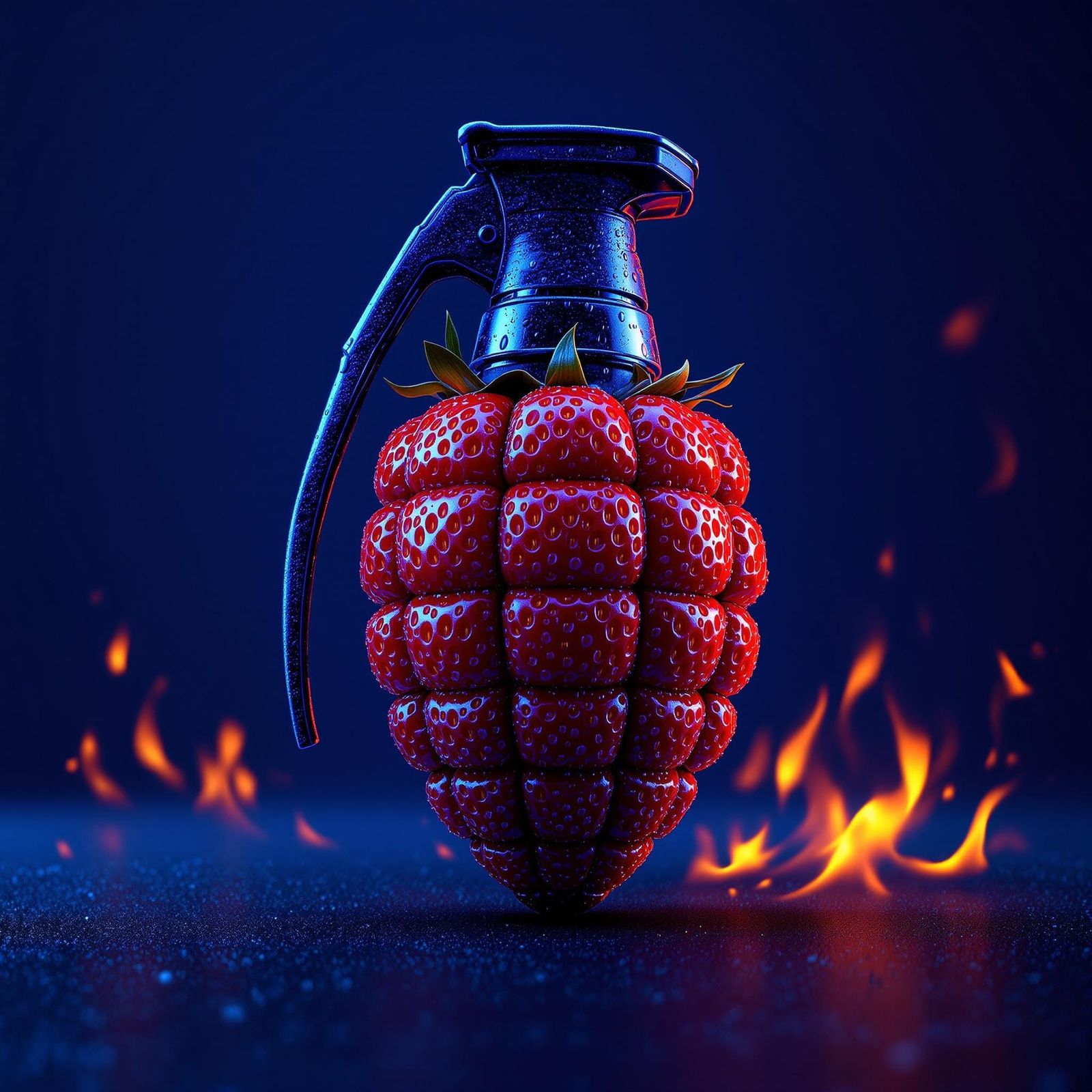 Hand Grenade Strawberry: Hyperrealistic Matte Painting
