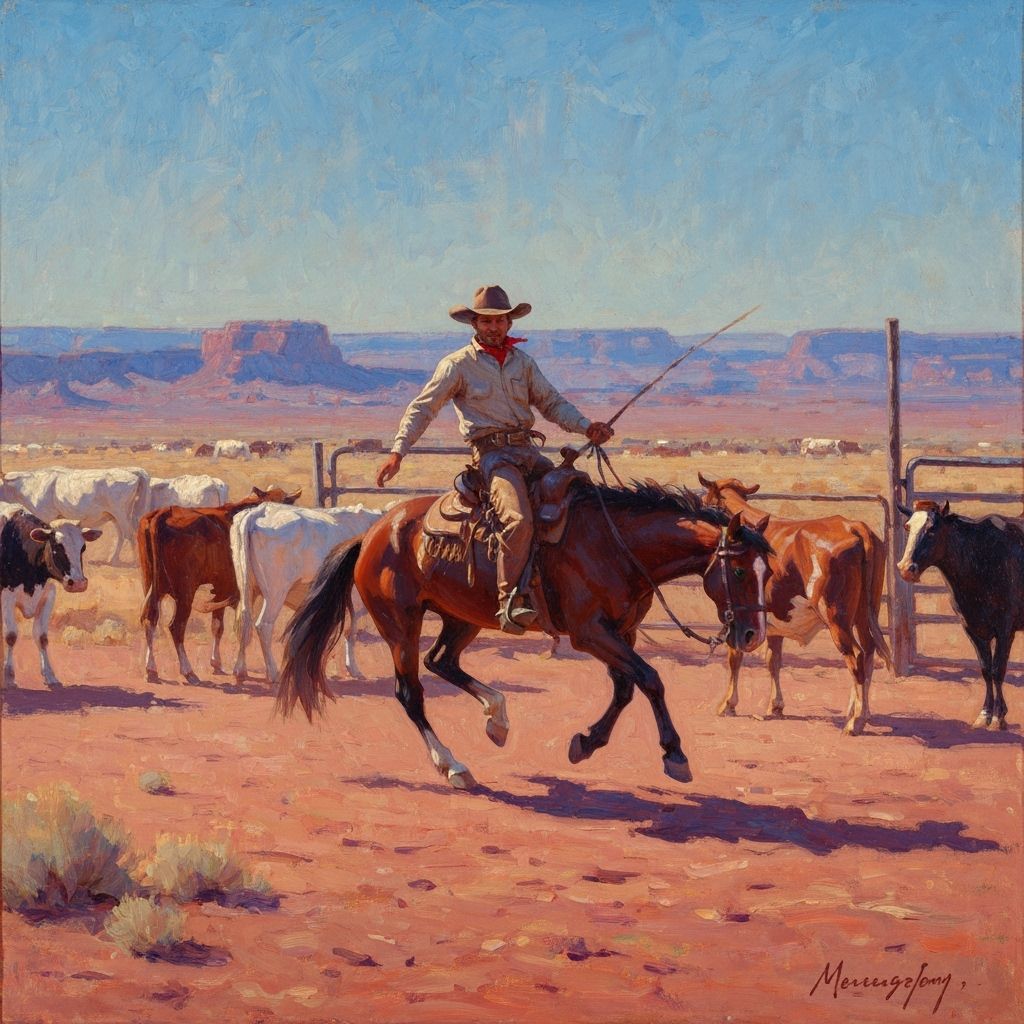 Old West Cowboy on Bucking Bronco: Expressive Oil Painting