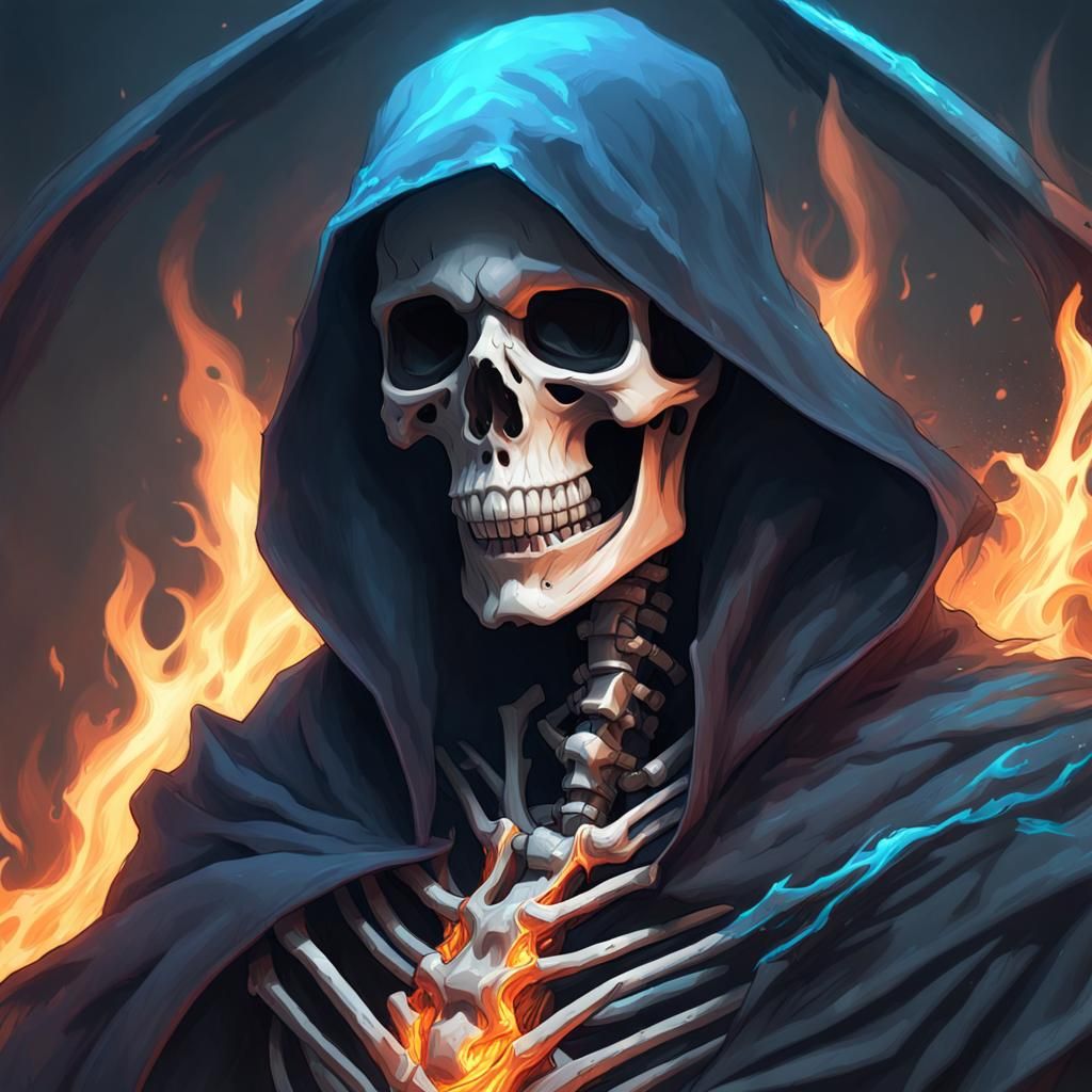 Epic Grim Reaper Skeleton Portrait in Graffiti Art Style