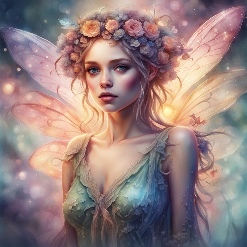 Fantasy Fairy in Digital Watercolor Illustration