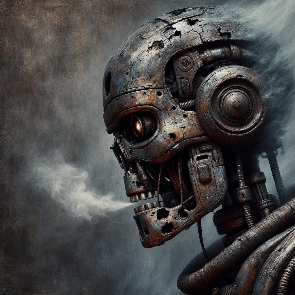 Ancient Rusty Robot in a Romantic Oil Painting Style