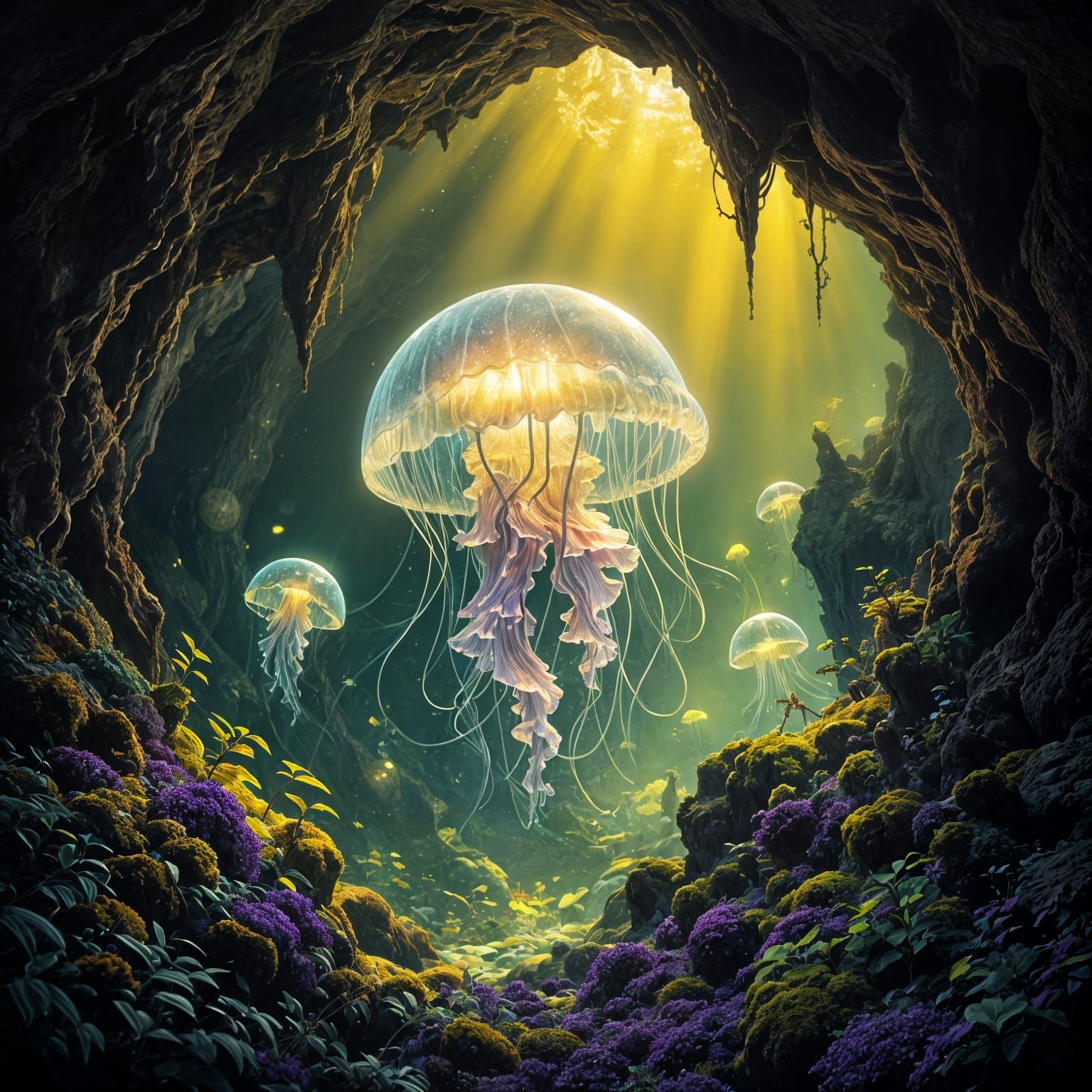 Jellyfish Floats through an Underground Cavern