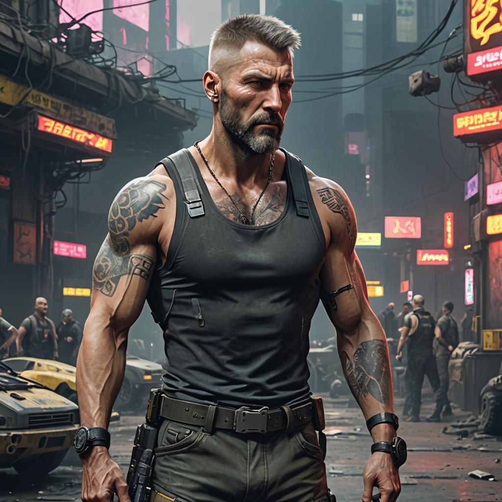 Cyberpunk Russian Man with Cybernetic Implants