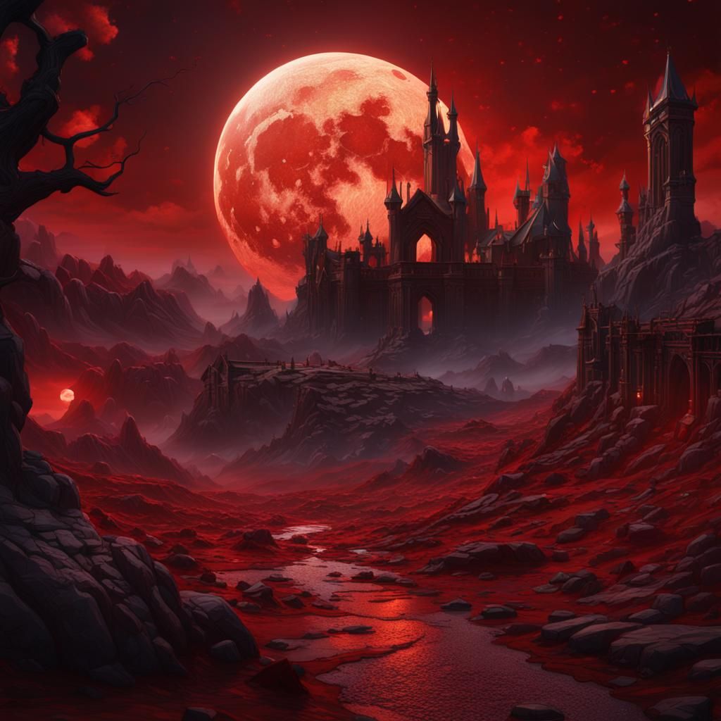 Fantastical Blood Moon Matte Painting in Deep Color