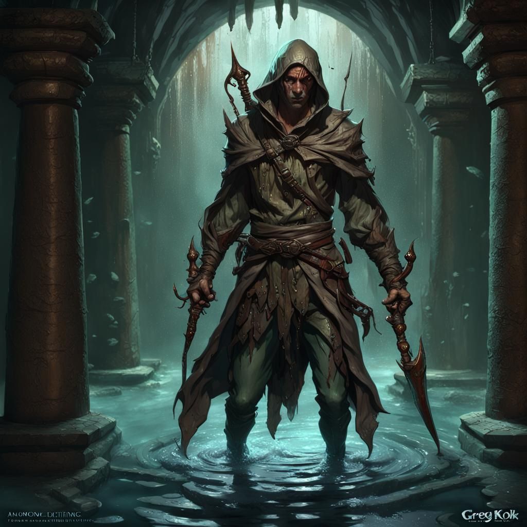 Aquatic Elf Assassin in Dark Fantasy Dungeon
