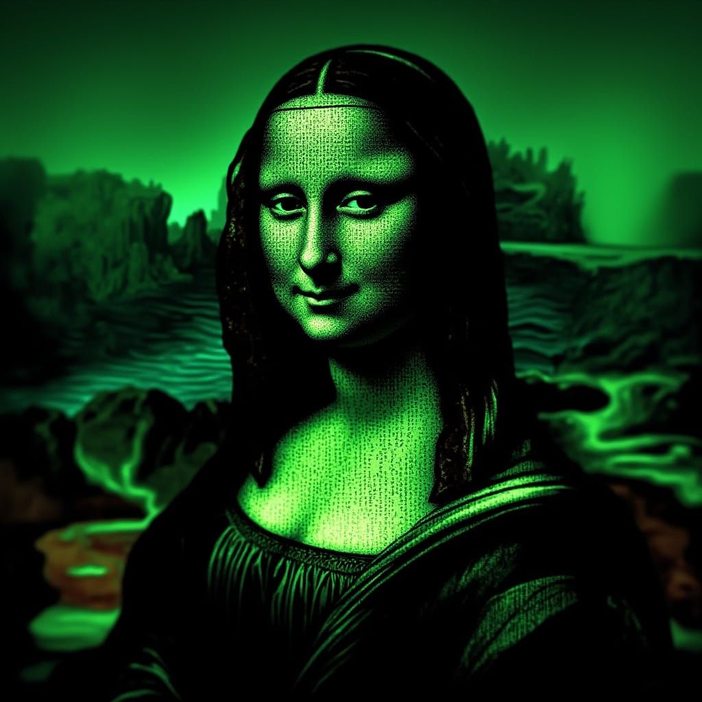 Cyberpunk Mona Lisa in Binary Code