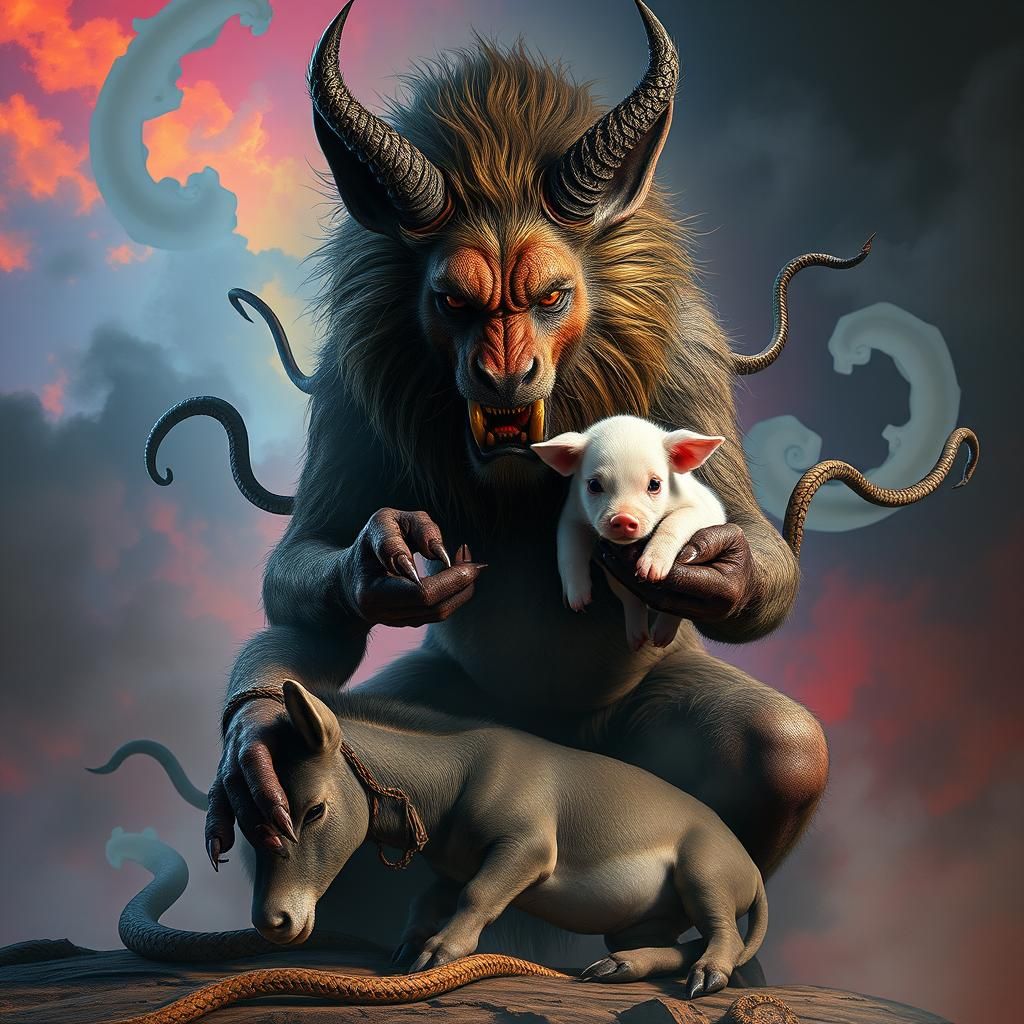 Terrifying Lamashtu Goddess in Biomechanical Art Style