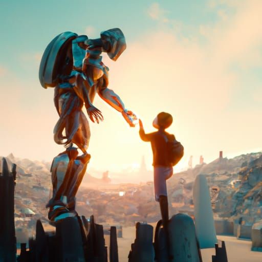 Human and AI Friendship in Detailed Matte Painting