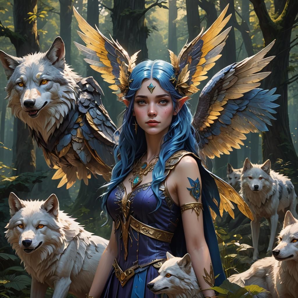Fantasy Fairy with Wolves, Dark Concept Art