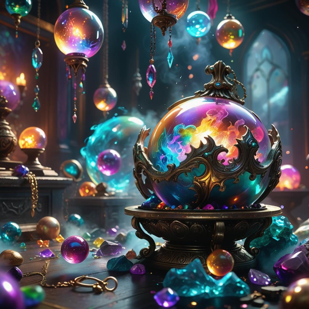 Iridescent Orb Surrounded by Jewels in Fantasy Concept Art