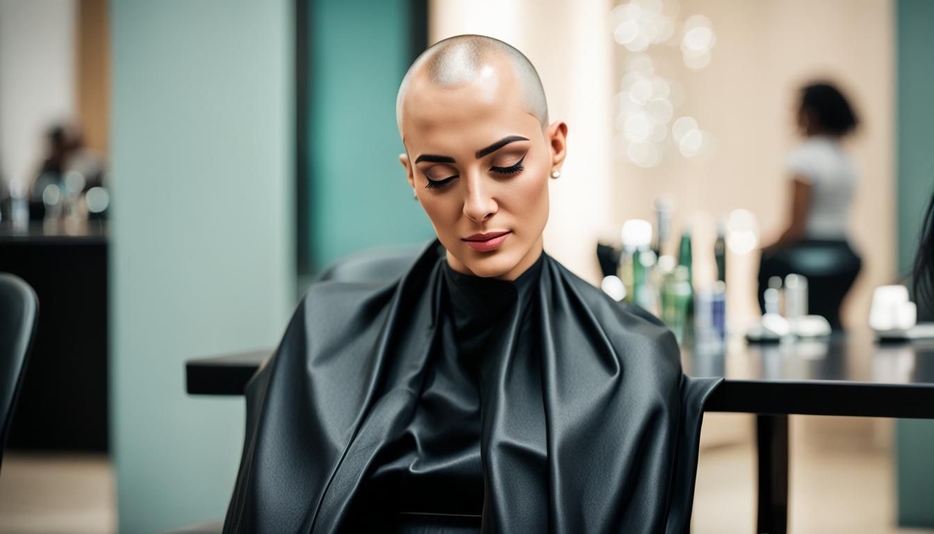 Young Girl with Buzz Cut Crying in Hair Salon
