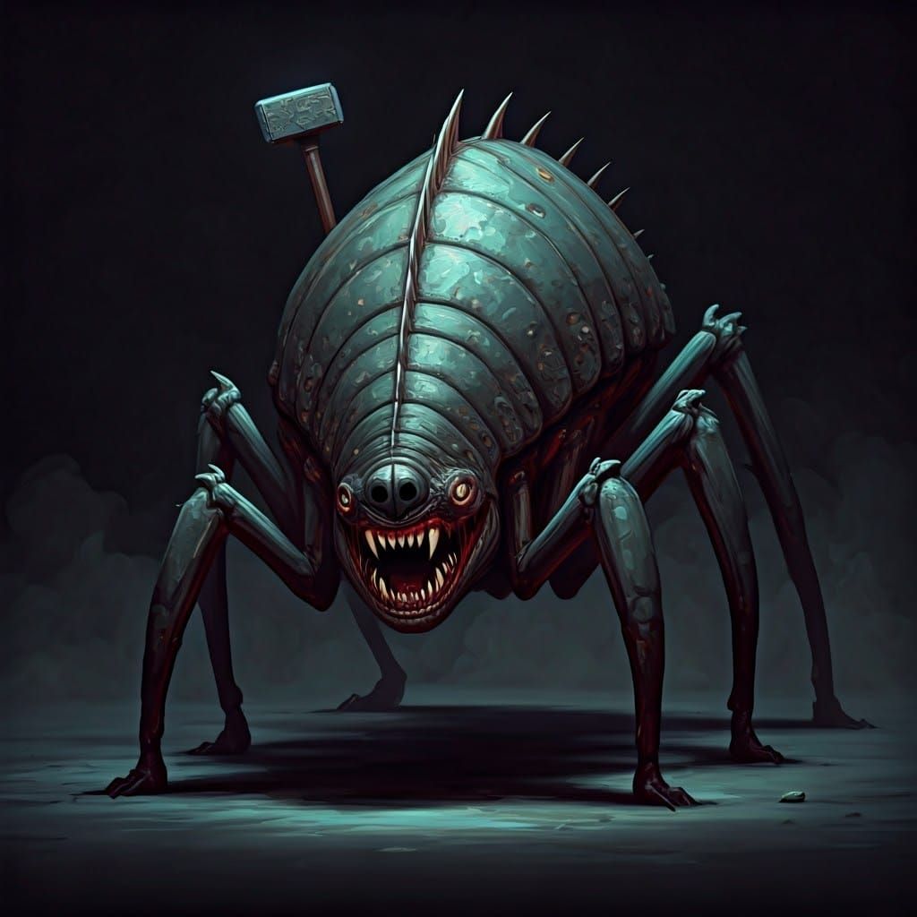 Menacing Six-Legged Monster with Fangs in Cyberpunk Style