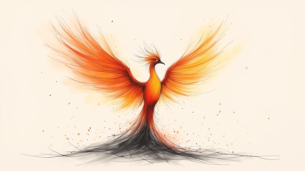 Minimalist Phoenix Line Drawing in Sumi-e Style