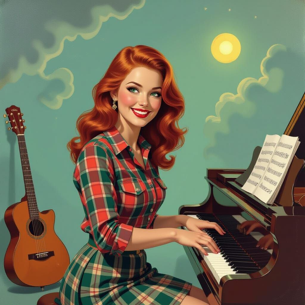 Surreal Redhead Plays Music in Dali-Inspired Store