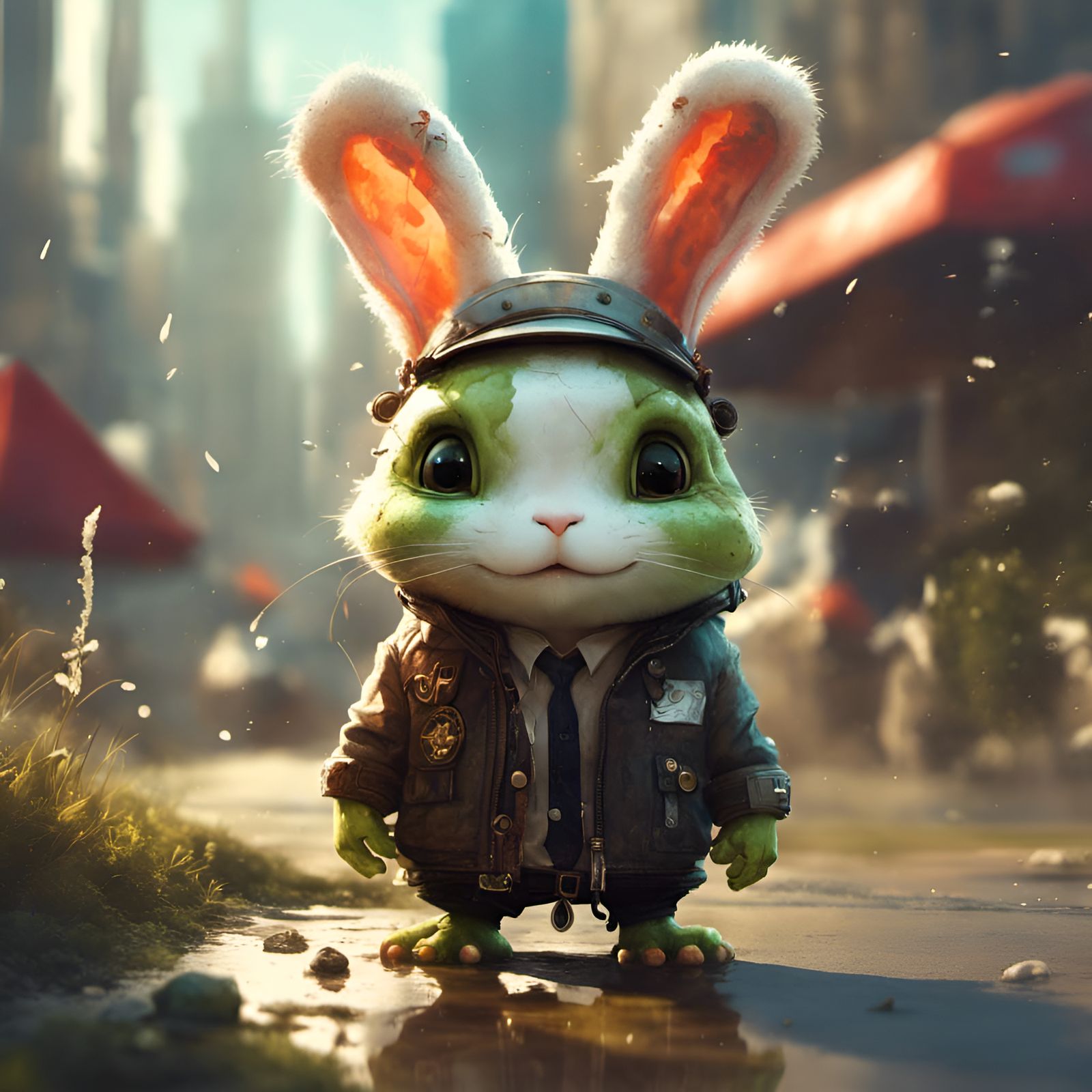 Chibi Rabbit-Frog Hybrid in Bright 3D Render