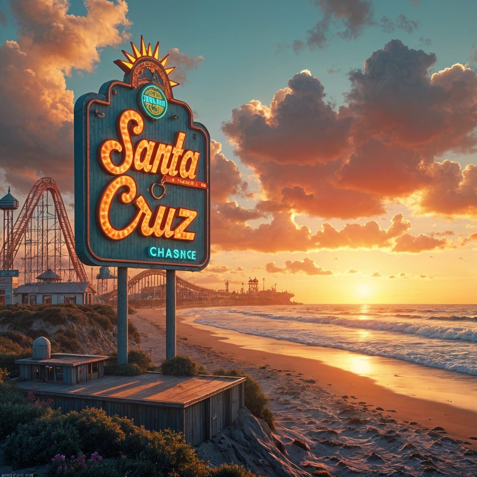 Vintage Santa Cruz Boardwalk Advertisement, 1970s Style