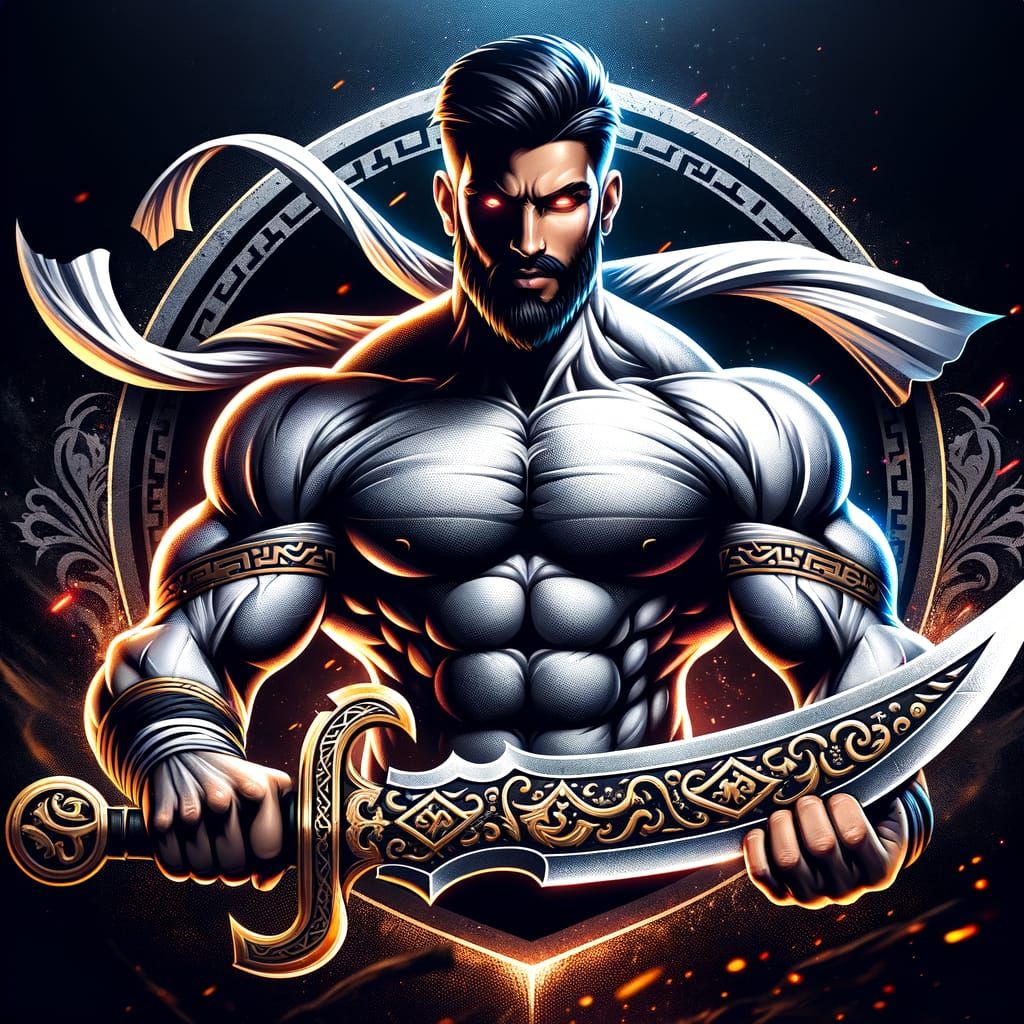Powerful Middle-Eastern Warrior in Cinematic Gaming Logo