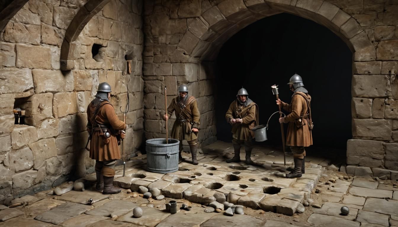 Medieval Soldiers Defending Castle with Boiling Water
