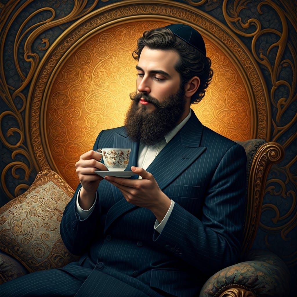 Serene Hasidic Man in Art Nouveau Setting