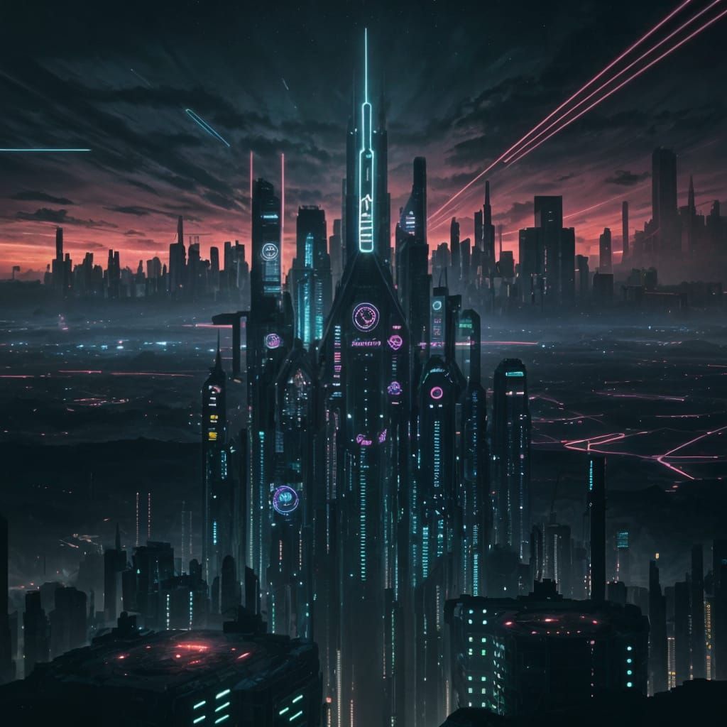 Epic Cyberpunk Cityscape Illuminated by Neon Lights