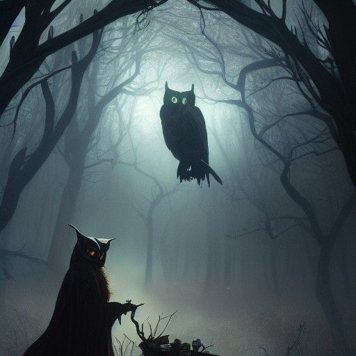 Fantasy Witch and Owl in Art Nouveau Style