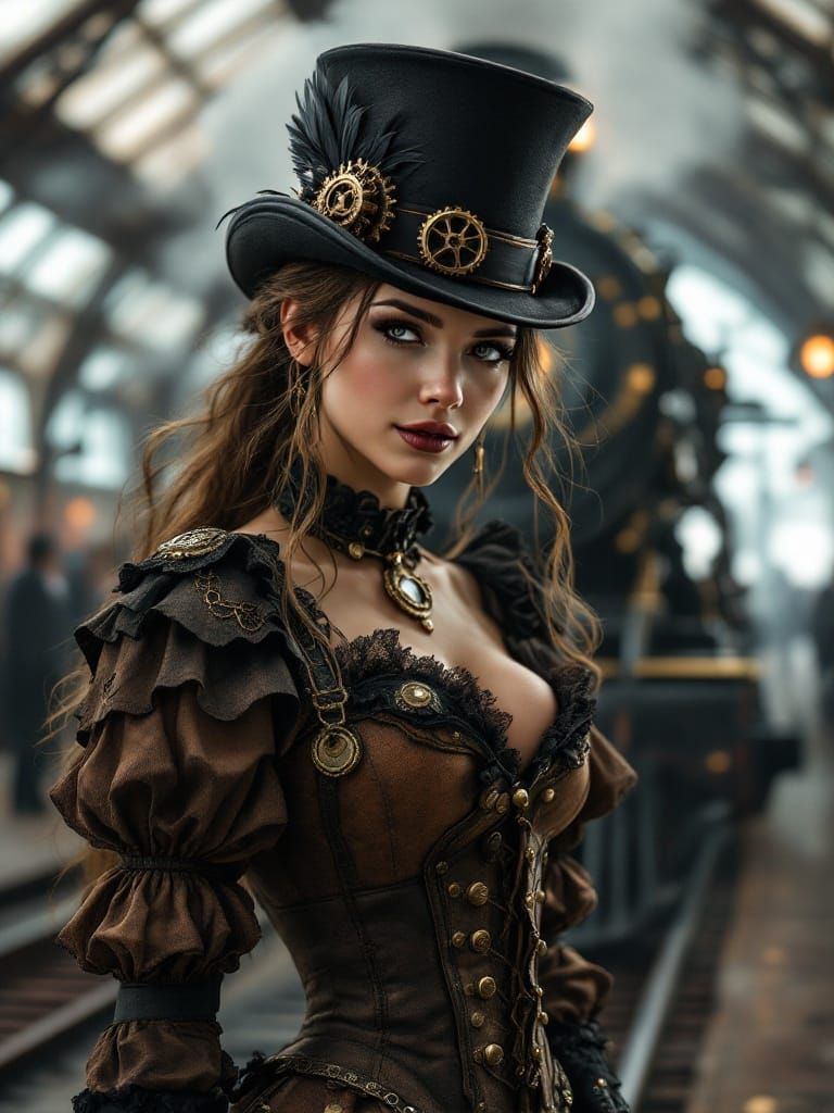 Steampunk Siren in Vintage Train Station