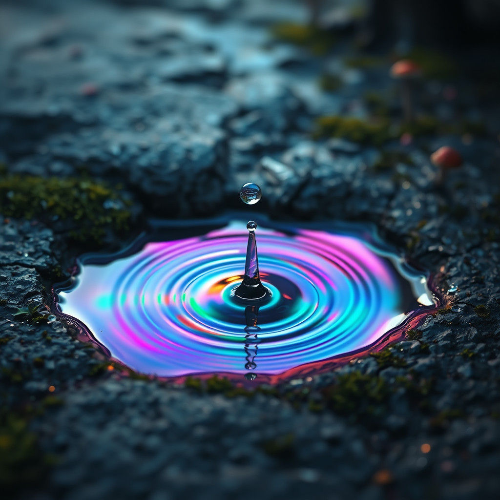 Raindrop Splashes into Kaleidoscopic Puddle