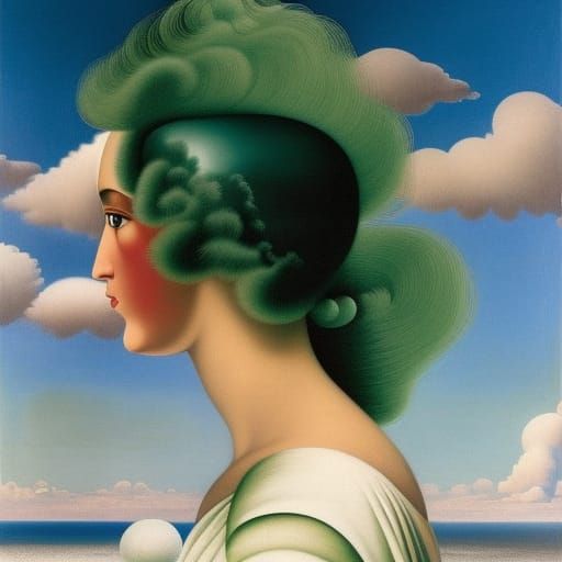 Green-Haired Girl in Surreal Dreamscape