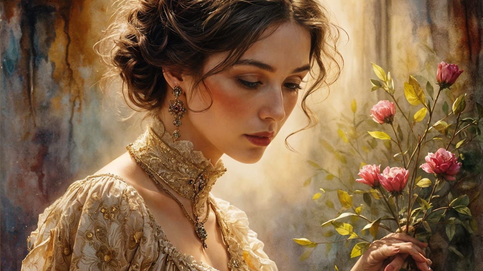 Elegant Lady in Impressionist Style with Oils and Gradated C...