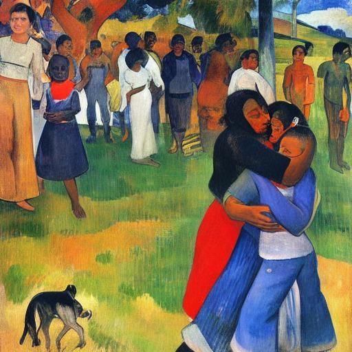 Loving Embrace in Impressionistic Style