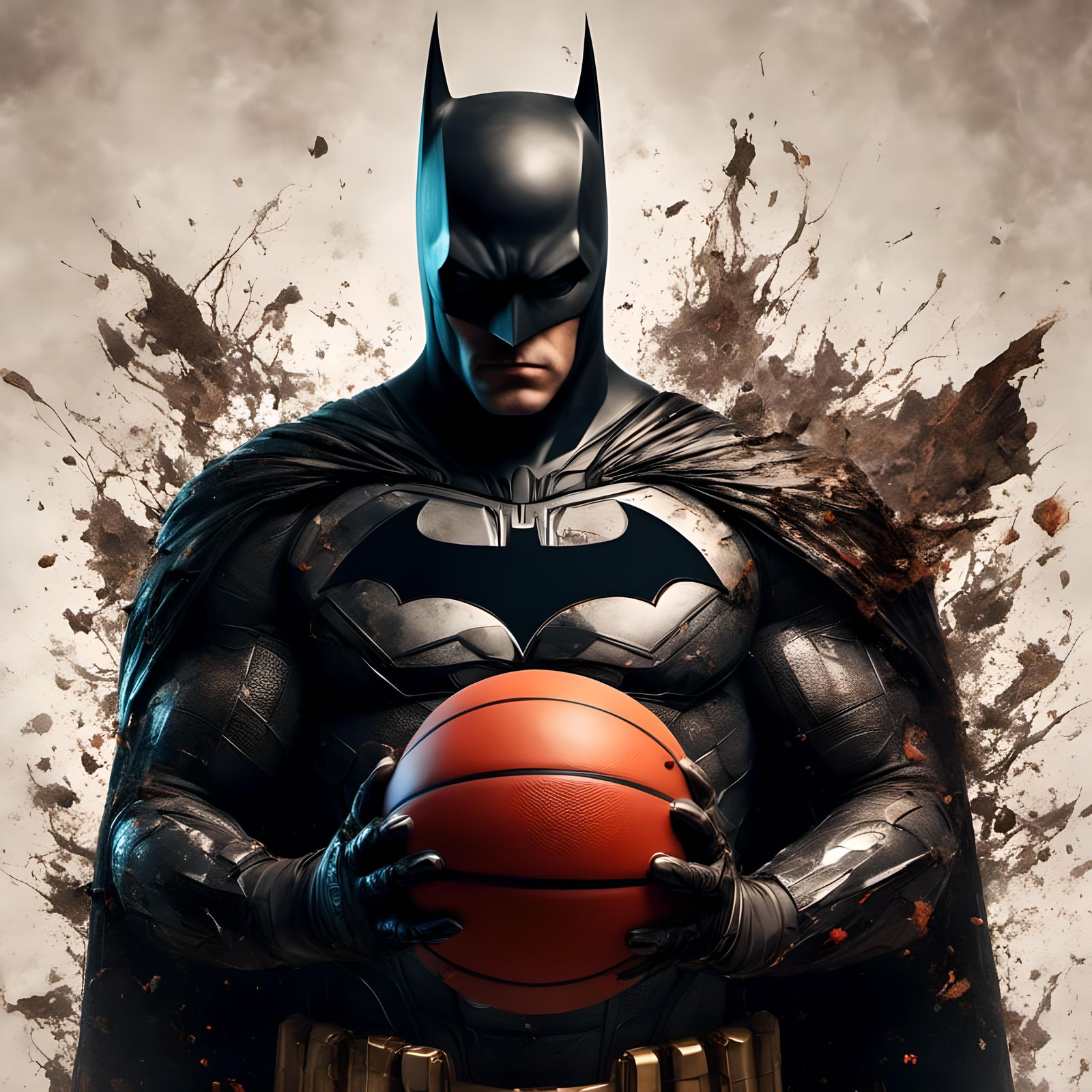 Muscular Batman Holding Basketball in Macabre Style