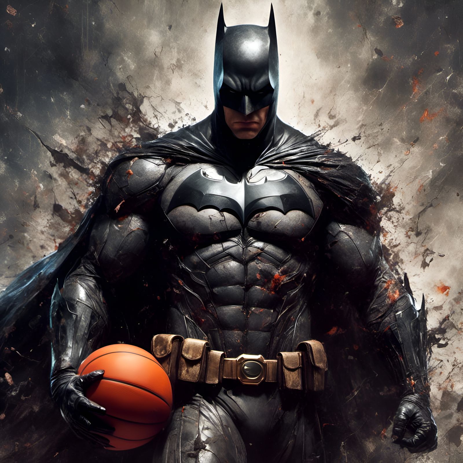 Muscular Batman Plays Basketball, Digital Portrait