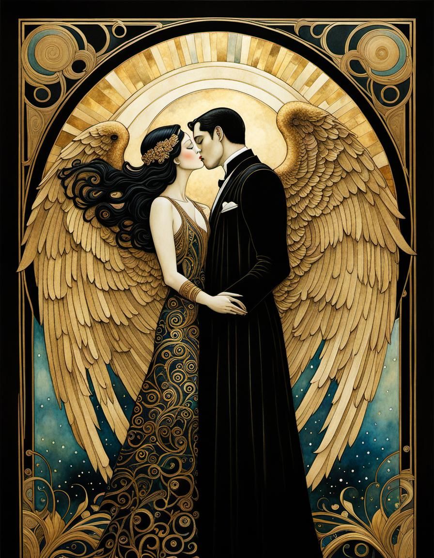 Art Deco Angels in Klimt-Inspired Style