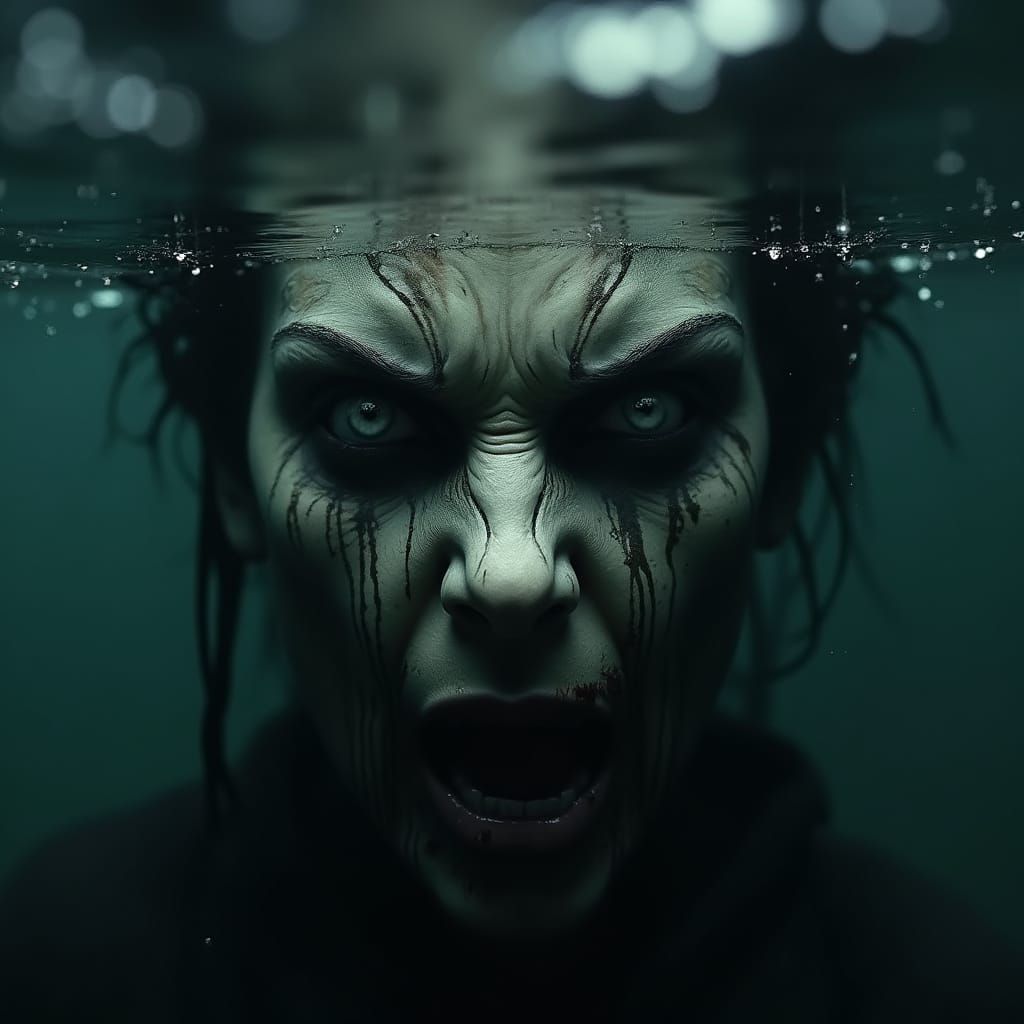 Terrifying Demon Woman Underwater, Menacing Gaze