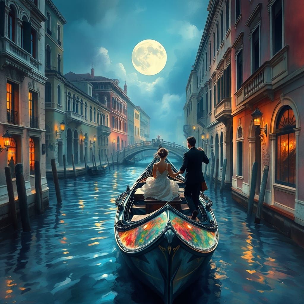 Romantic Gondola Ride in Venice: Surreal Vintage Style