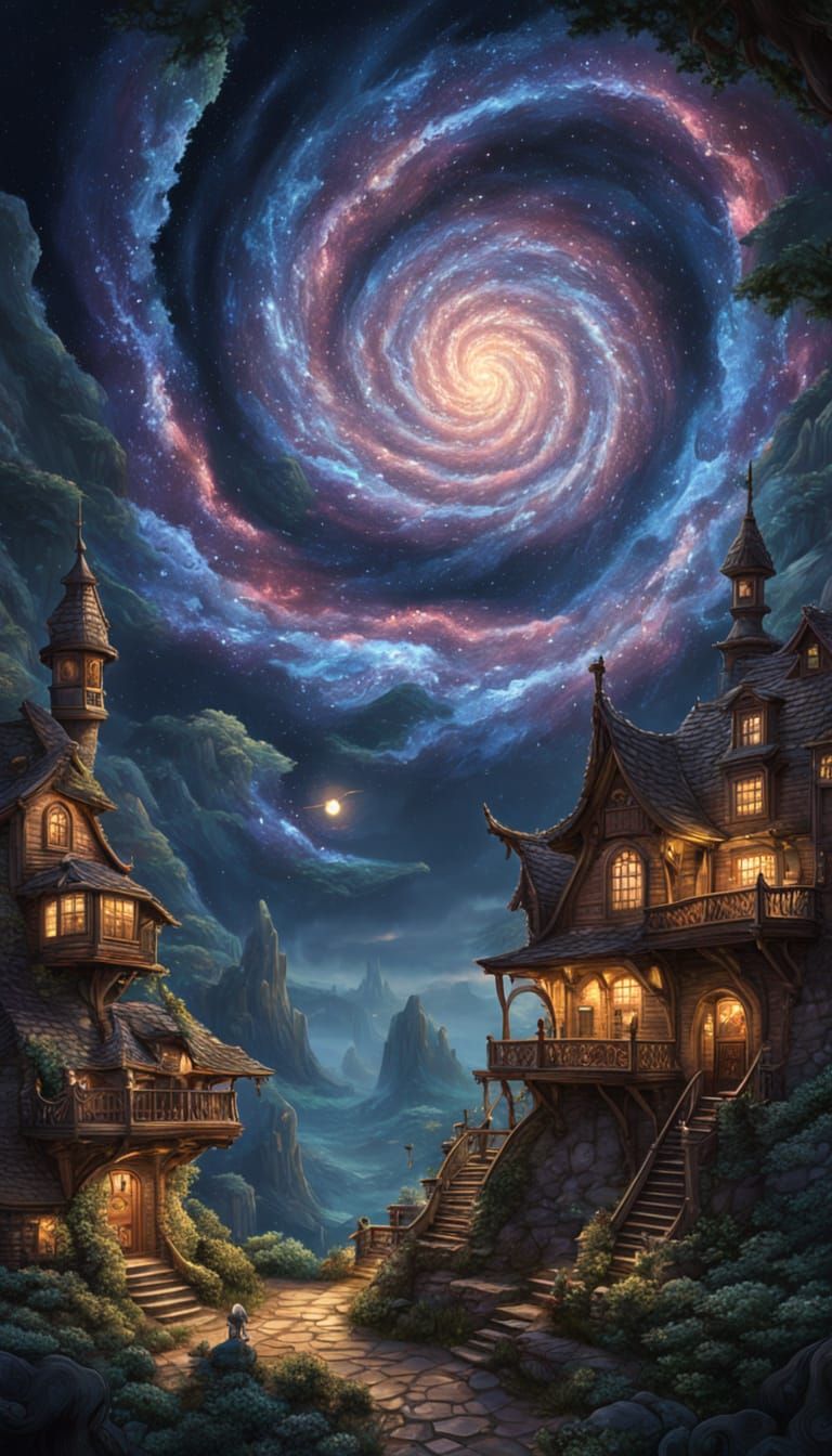 Detailed Night Sky with Swirling Galaxies