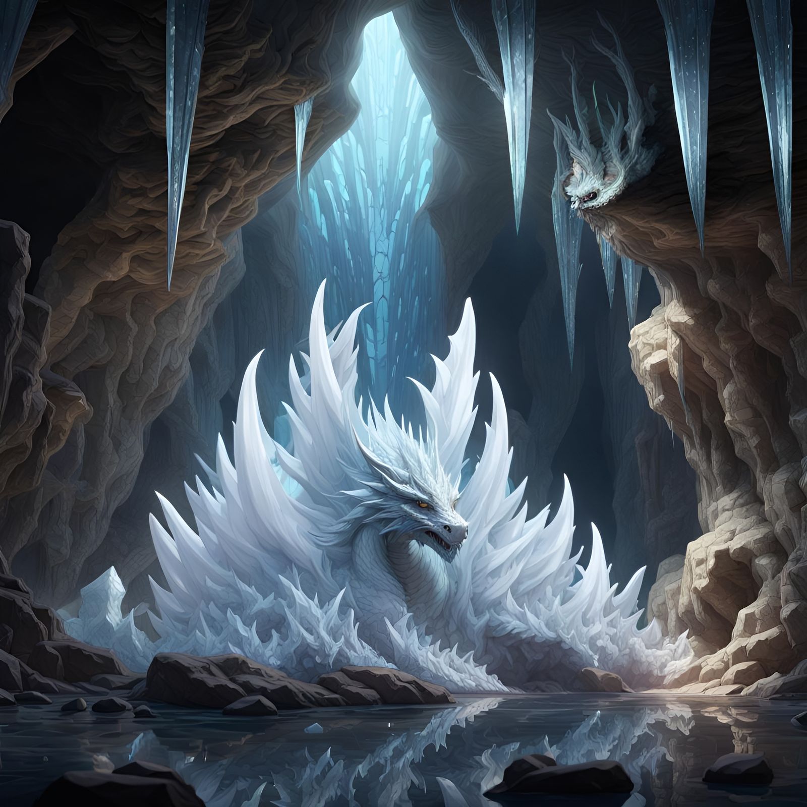 Crystal Dragon in Glistening Cave, Fantasy Art