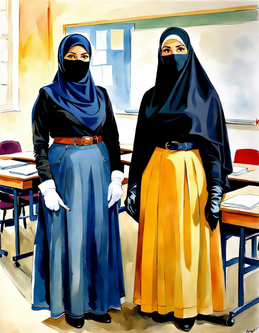 Watercolor Portrait of Two Niqabi Teachers