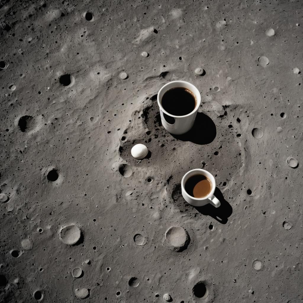 Coffee on the Moon: A Minimalist Lunar Scene