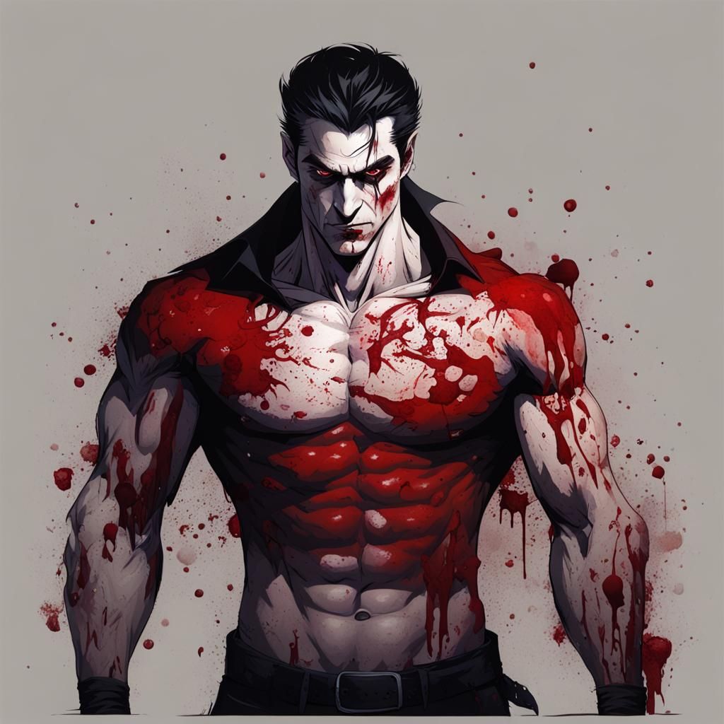 Muscular Male Vampire Covered in Blood