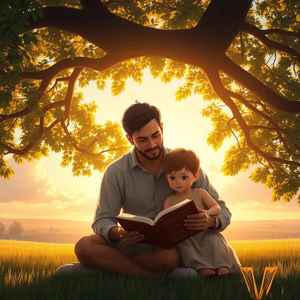 Father and Child in Serene Bible Study