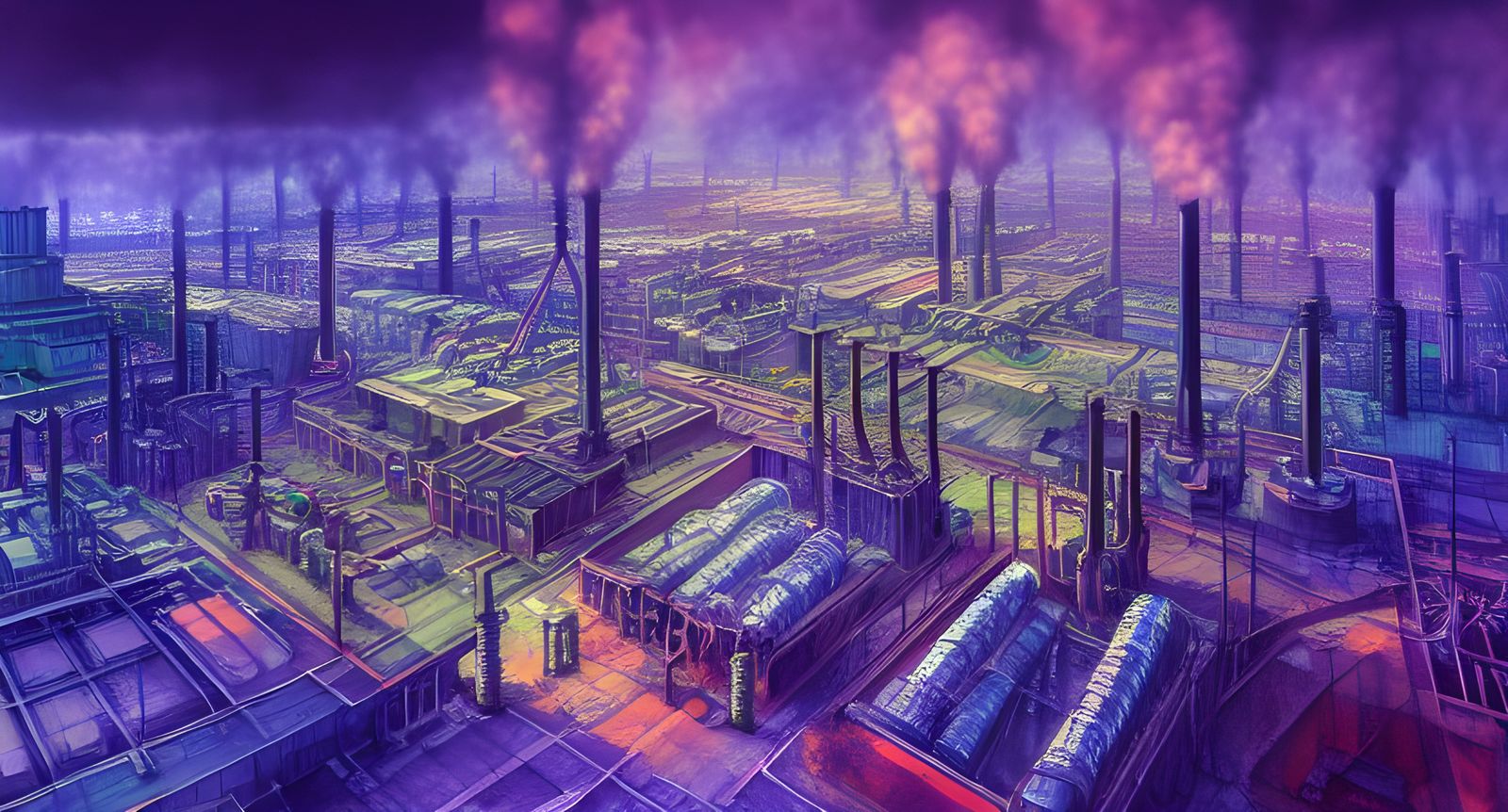 Hyperrealistic Industrial Complex in Cyberpunk Style