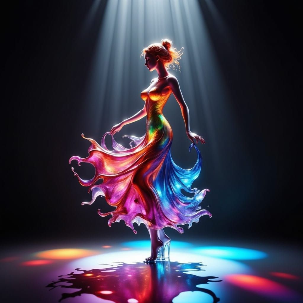 Shimmering Glass Sculpture of a Dancing Woman