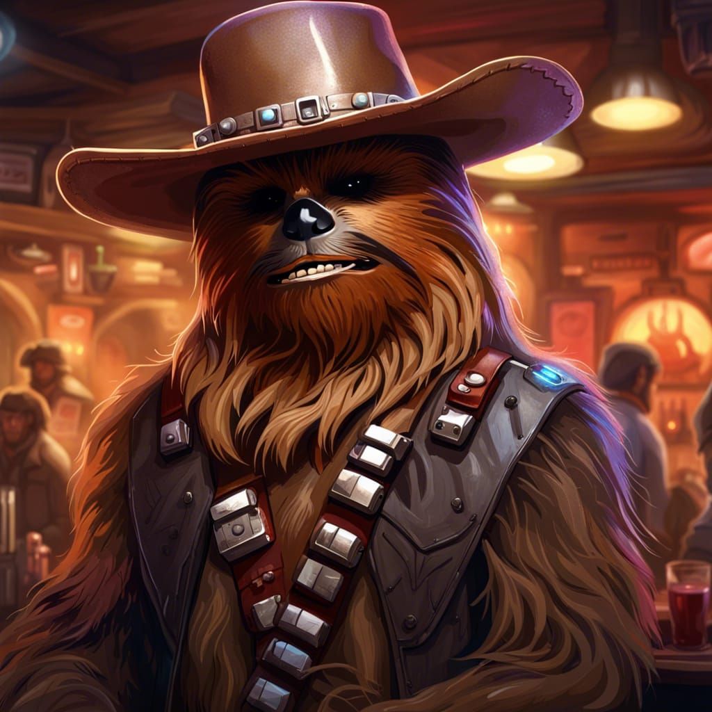 Chewbacca as Cowboy in Cantina, Detailed Portrait