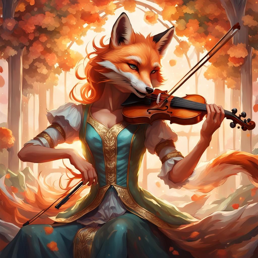 Anthro Fox Girl Plays Violin in Detailed Portrait