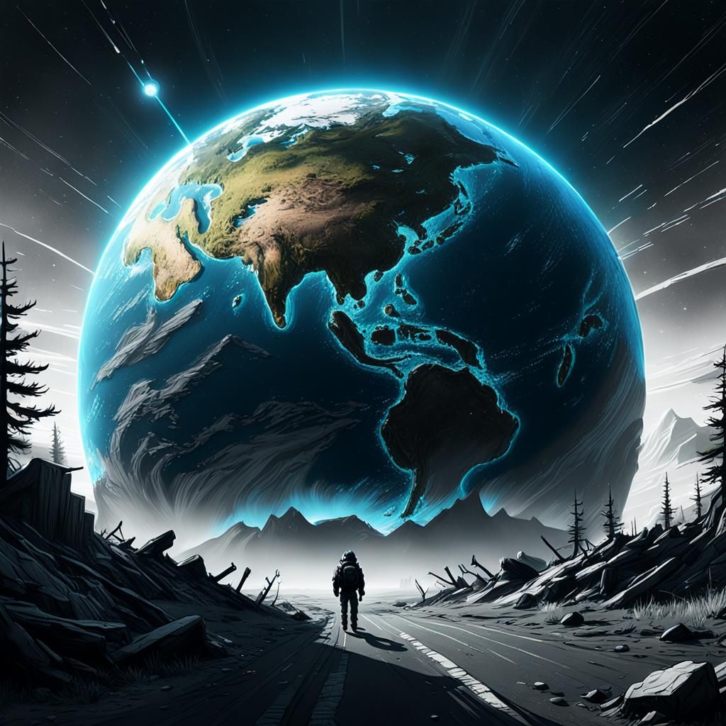 Earth in Black and White Sketch Style