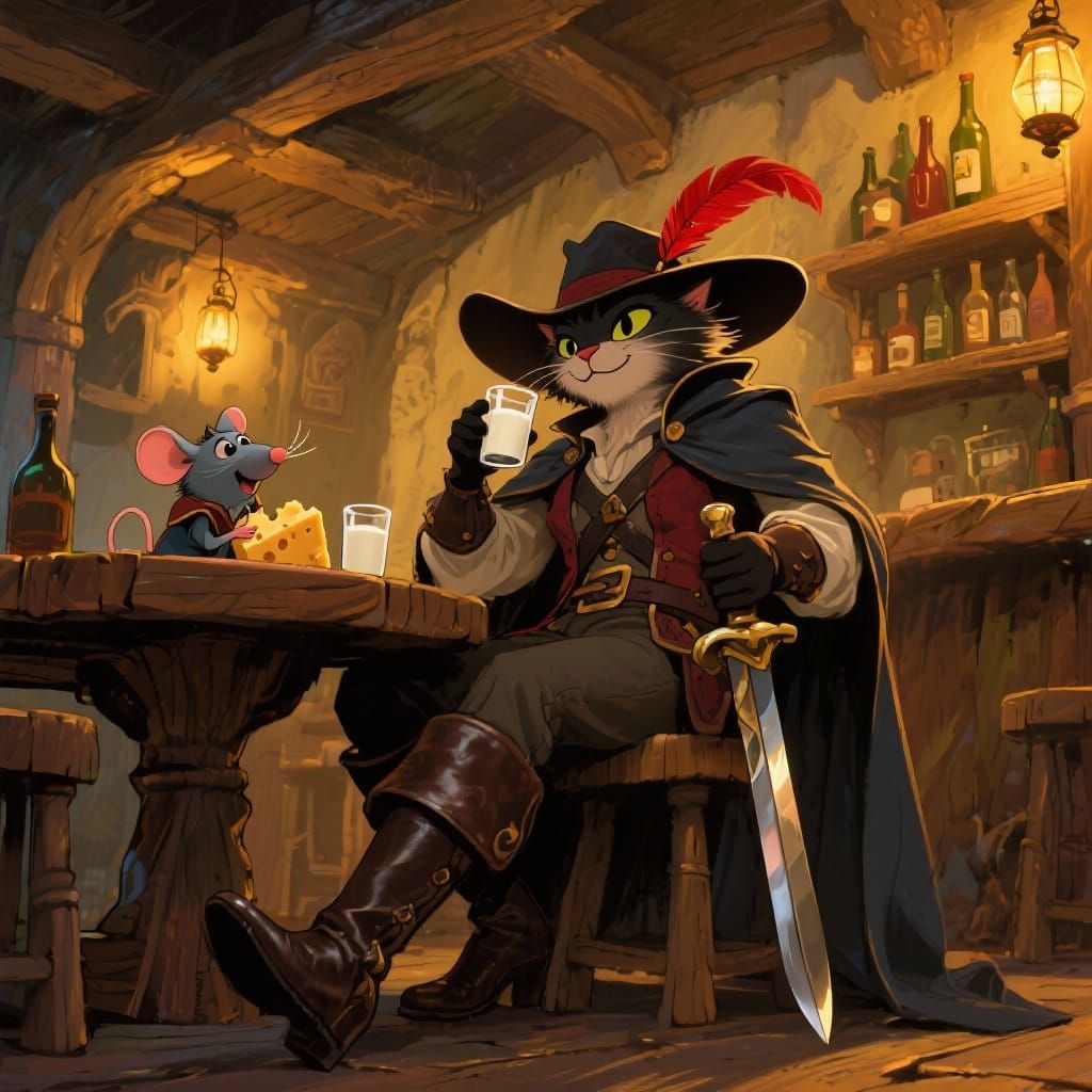 Swashbuckling Cat & Mouse Duo in Tavern