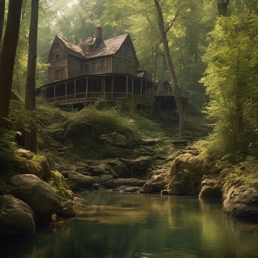 <lora:Reaviless V1:1.0> A backwoods home in Kentucky full la...