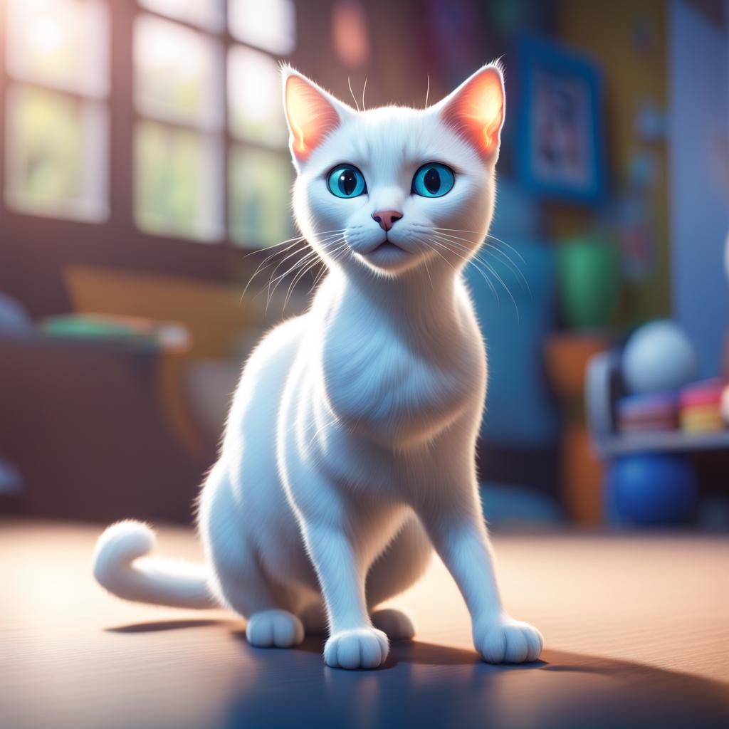 White Cat Portrait in 3D Digital Art Style